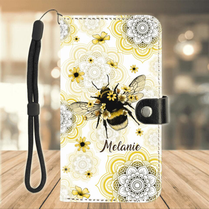 Custom Personalized Bee Flip Leather Purse For Mobile Phone - Upto 5 Bees