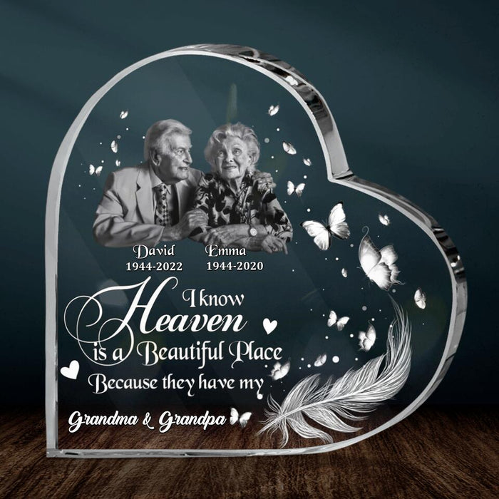 Custom Personalized Memorial Photo Crystal Heart - Memorial Gift Idea - I Know Heaven Is A Beautiful Place