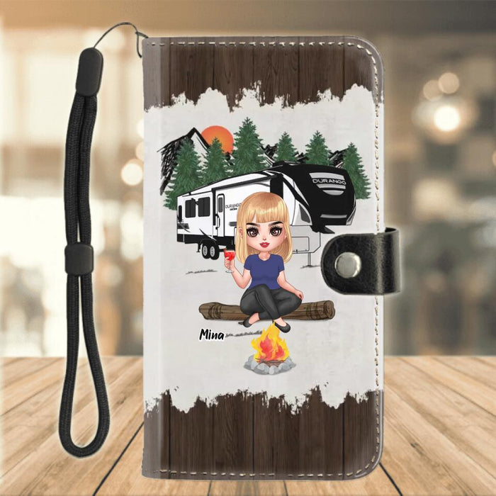 Custom Personalized Camping Girl Flip Leather Purse For Mobile Phone - Gift Idea For Camping Lover - I Never Dreamed I'd Grow Up To Be A Super Sexy Camping Lady But Here I Am Killing It