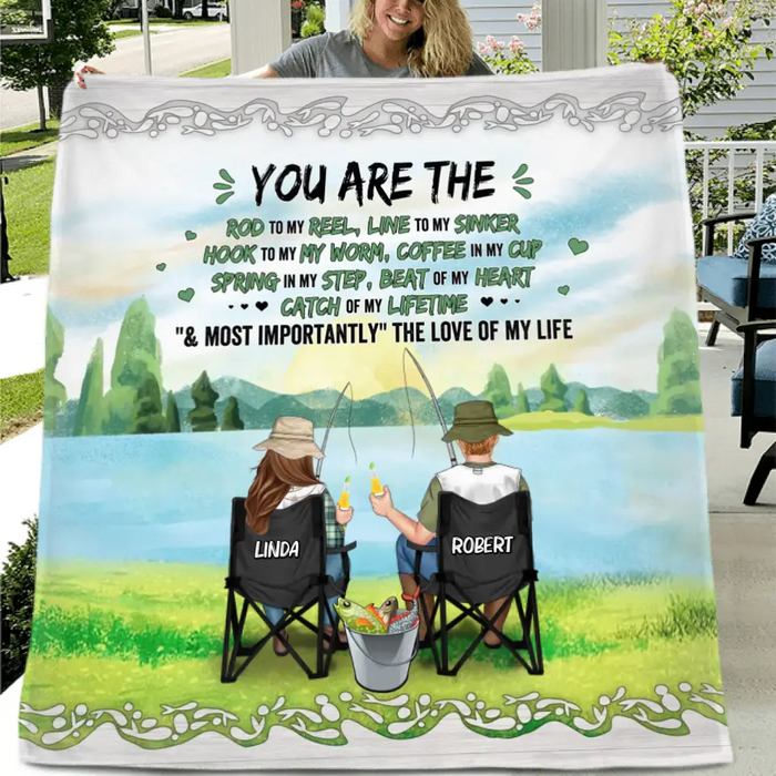 Custom Personalized Fishing Couple Fleece/Quilt Blanket - Gift for Fishing Lovers/Couple/Husband and Wife - You Are The Rod To My Reel, Line To My Sinker