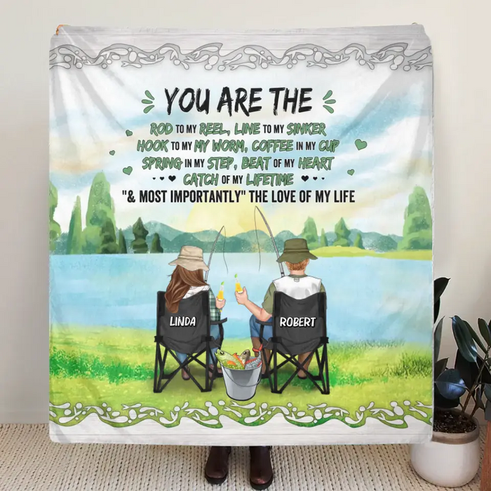 Custom Personalized Fishing Couple Fleece/Quilt Blanket - Gift for Fishing Lovers/Couple/Husband and Wife - You Are The Rod To My Reel, Line To My Sinker