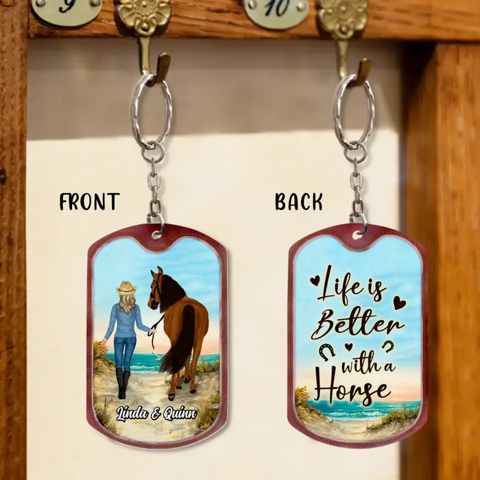 Custom Personalized Horse Girl Aluminum Keychain - Upto 4 Horses - Gift Idea for Horse Lovers - Life Is Better With A Horse