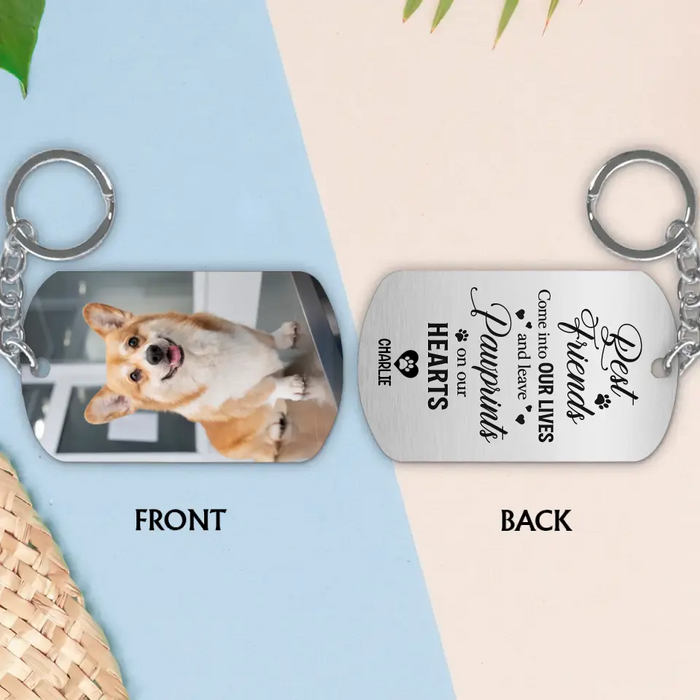 Personalized Memorial Aluminum Keychain - Custom Pet Photo - Memorial Gift Idea For Pet Owner - Best Friends Come Into Our Lives and Leave Pawprints On Our Hearts