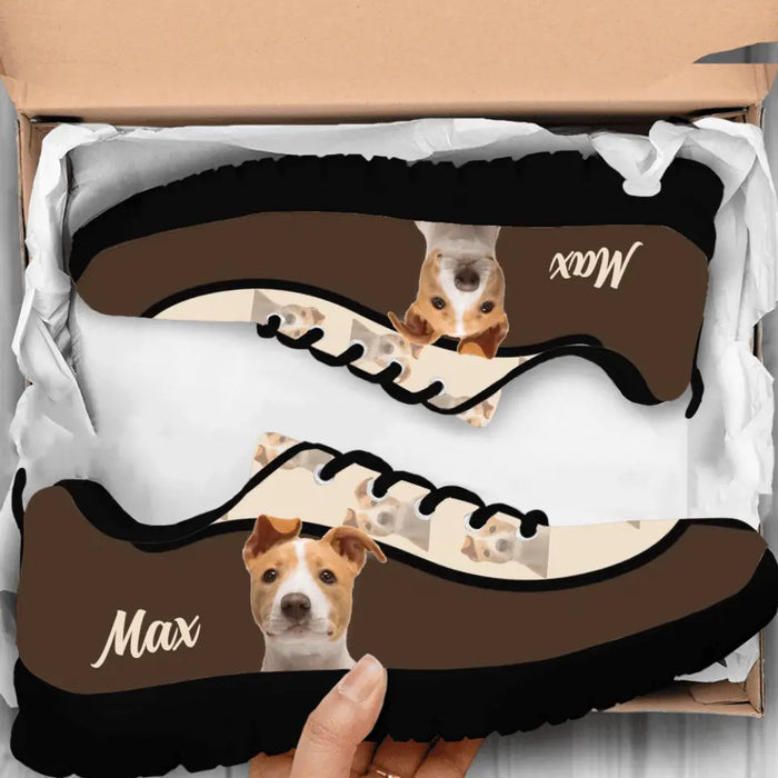 Custom Personalized Pet Photo Pattern White/ Black Sneakers - Gift Idea For Pet Lovers