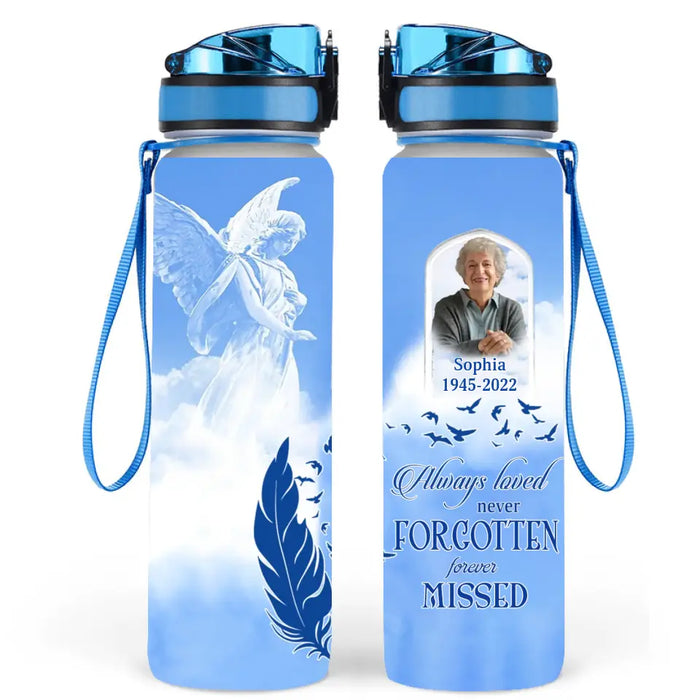 Custom Personalized Memorial Tracker Bottle - Memorial Gift Idea - Upload Mom/ Dad Photo - Always Loved Never Forgotten Forever Missed