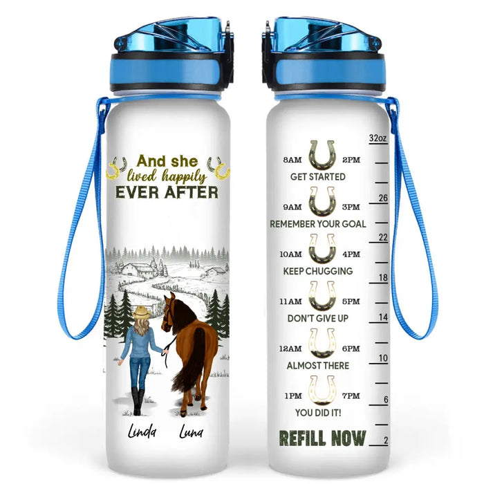 Custom Personalized Horse Girl Tracker Bottle - Upto 6 Horses - Gift Idea Horse Lovers - And She Lived Happily Ever After
