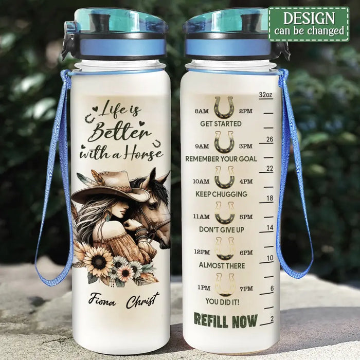 Custom Personalized Horse Girl Tracker Bottle - Gift Idea For Horse Lovers - And She Lived Happily Ever After