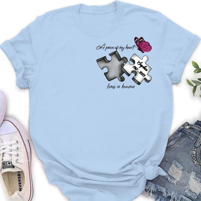 Custom Personalized Memorial Butterfly Shirt/ Hoodie - Memorial Gift Idea - A Piece Of My Heart Lives In Heaven