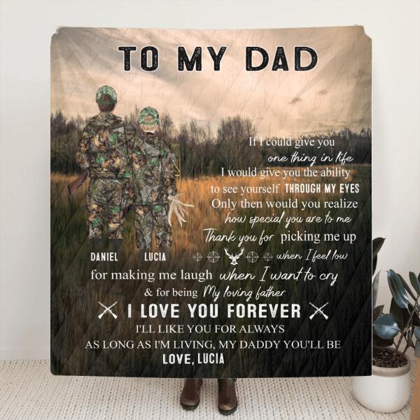 Custom Personalized Father's Day Blanket - Hunting Father and Kid - Gift From Son/Daughter to Father - I Love You Forever - Q46PNT