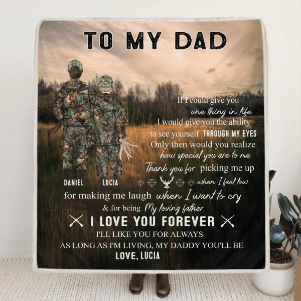 Custom Personalized Father's Day Blanket - Hunting Father and Kid - Gift From Son/Daughter to Father - I Love You Forever - Q46PNT
