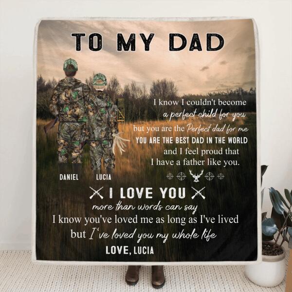 Personalized Hunting Father and Kid Blanket - Best Gift From Son/Daughter to Father - I Love You More Than Words Can Say - Q46PNT