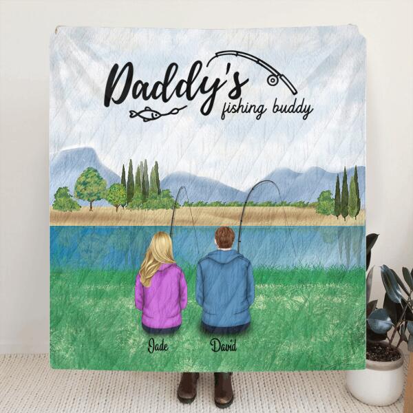 Custom Personalized Father and Kid Go Fishing Quilt Blanket - Best Gift For Father's Day - Daddy's Fishing Buddy