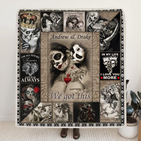 Custom Skull Quilt/Fleece Blanket - Best Gift Idea For Couple - In My Life, I Love You More