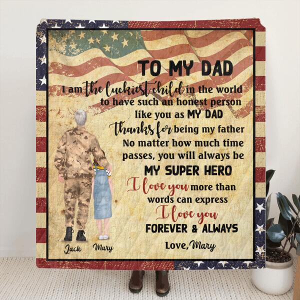 Custom Personalized Soldier Father and Child Blanket - Gift For Father's Day From Son and Daughter - I Love You Forever and Always - DISY8N