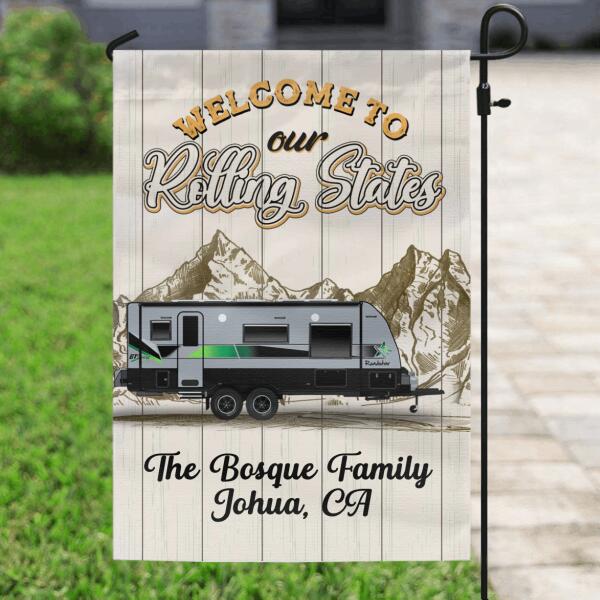 Custom Personalized Rolling State Camping Flag Sign - Best Gift For Camping Lover - Welcome To Our Rolling States