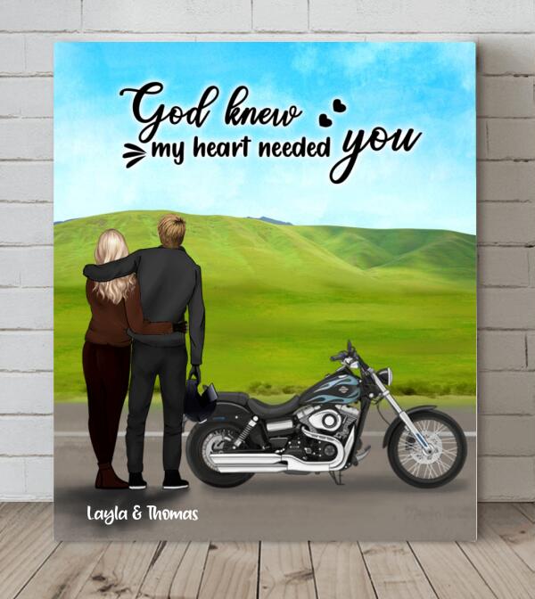 Custom Personalized Couple And Motorcycle Canvas - Best Gift For Couple - God Knew My Heart Needed You