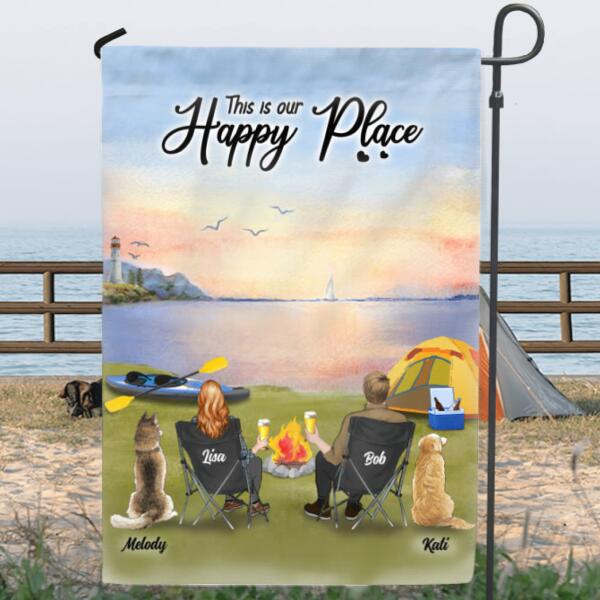 Custom Personalized  Kayak Camping Flag - Upto 3 Pets - This Is Our Happy Place