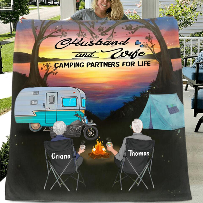 Custom Personalized Couple Camping Quilt/Fleece Blanket & Pillow Cover - Gift For Camping Lover - Husband And Wife Camping Partners For Life