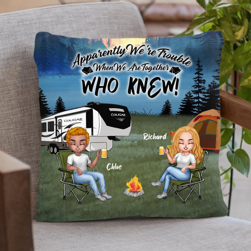Personalized Camping Friend Pillow Cover/Quilt/Fleece Blanket - Up to 7 People - Gift Idea For Camping Friends - We're Trouble When We Are Together