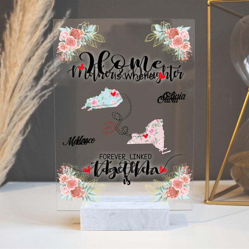 Personalized Long Distance Relationship Acrylic Plaque - Best Gift Idea For Mother's Day/Father's Day - Home Is Where My Mom Is