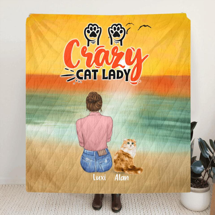Custom Personalized Cat Mom Fleece/ Quilt Blanket - Upto 5 Cats - Gift Idea For Cat Lover - Crazy Cat Lady