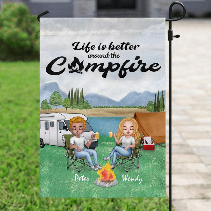 Custom Personalized Camping Couple With Dogs Flag Sign - Couple With Upto 3 Dogs - Gift Idea For Dog/ Camping Lover - Let's Be Adventurers