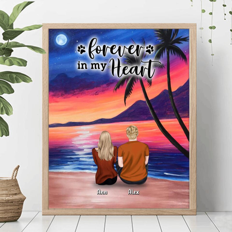 Personalized Couple and Dog Beach Dawn Vertical Poster - Gift For Couple and Dog Lovers Up To 4 Dogs - Forever In My Heart