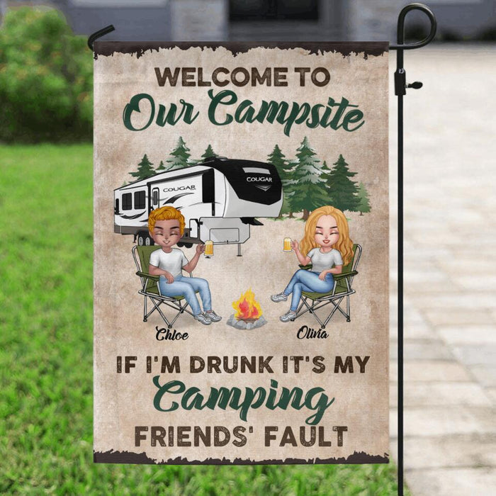 Custom Personalized Friend Camping Flag Sign - Gift Idea For Friends/ Camping Lover - Upto 4 People - Welcome to Our Campsite Camper
