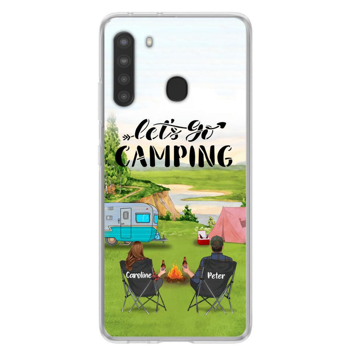 Custom Personalized Camping Phone Case - Couple With Upto 2 Kids And 4 Pets - Gift Idea For Camping Lover - Let's Go Camping - Case For iPhone And Samsung