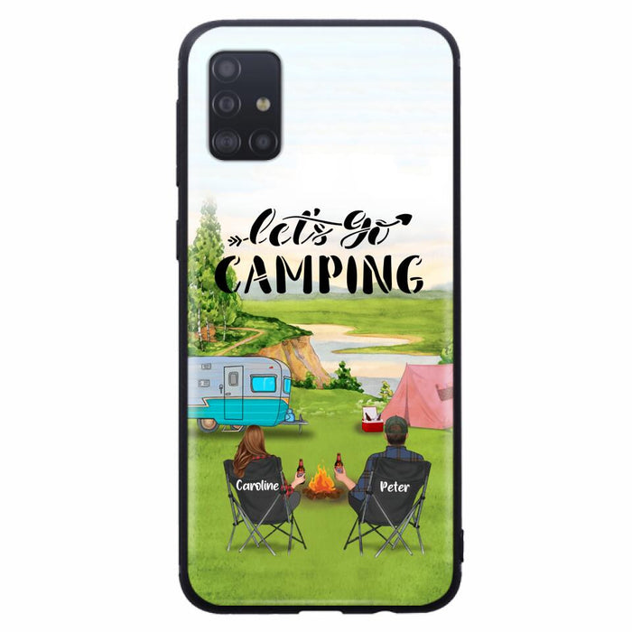 Custom Personalized Camping Phone Case - Couple With Upto 2 Kids And 4 Pets - Gift Idea For Camping Lover - Let's Go Camping - Case For iPhone And Samsung