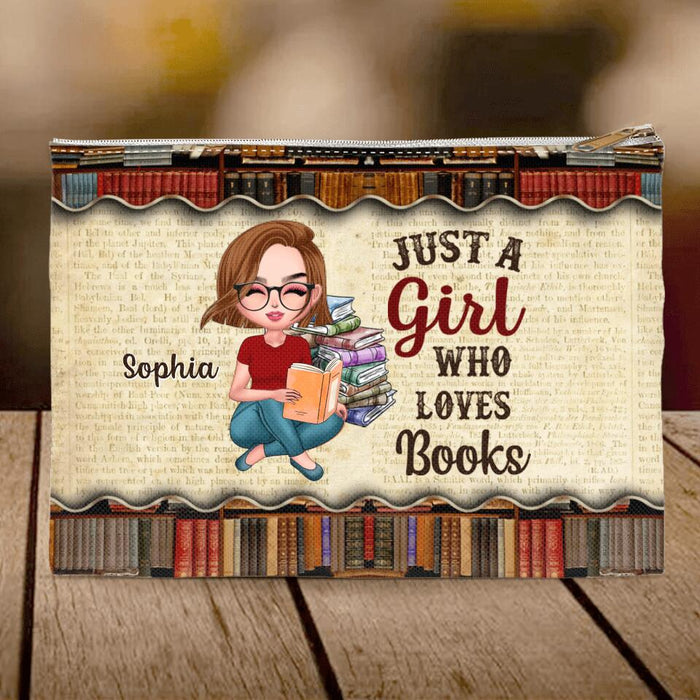 Custom Personalized Book Girl Accessory Pouch - Gift Idea For Book Lover - Just A Girl Who Loves Books