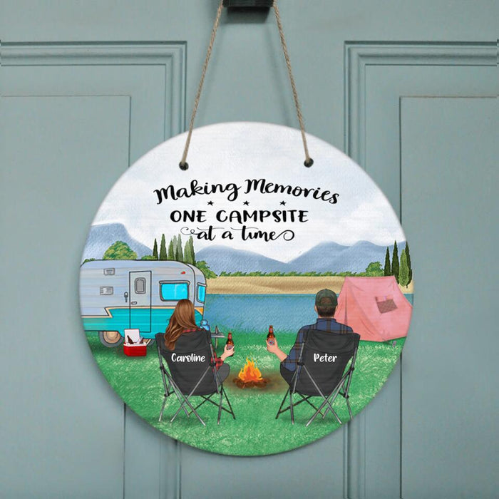 Custom Personalized Camping Doorsign - Couple/ Parents With Upto 2 Kids And 2 Pets - Gift Idea For Camping Lover - Making Memories One Campsite At A Time