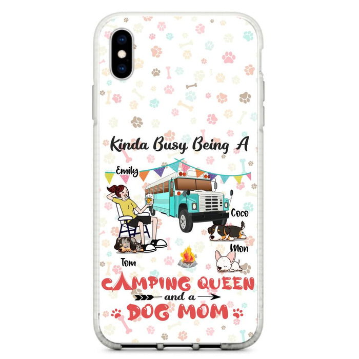 Custom Personalized Camping Queen Phone Case - Upto 3 Dogs - Gift Idea For Dog Lovers - Kinda Busy Being A Camping Queen And A Dog Mom - Case For iPhone/Samsung