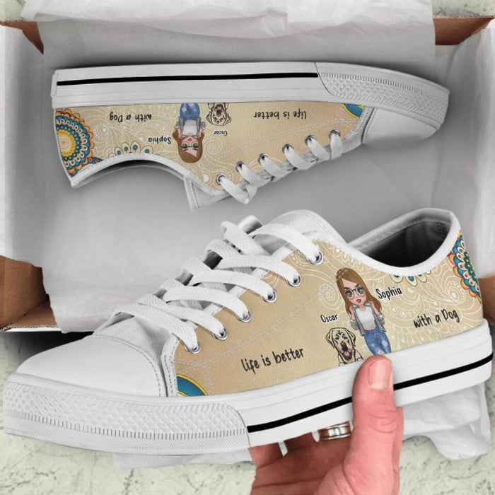 Custom Personalized Dog Mom Front Sneakers - Up to 4 Dogs - Gift Idea For Dog Lover - Life Is Better With Dogs