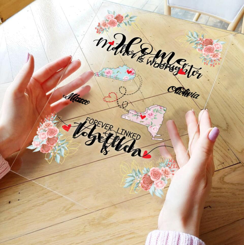 Personalized Long Distance Relationship Acrylic Plaque - Best Gift Idea For Mother's Day/Father's Day - Home Is Where My Mom Is