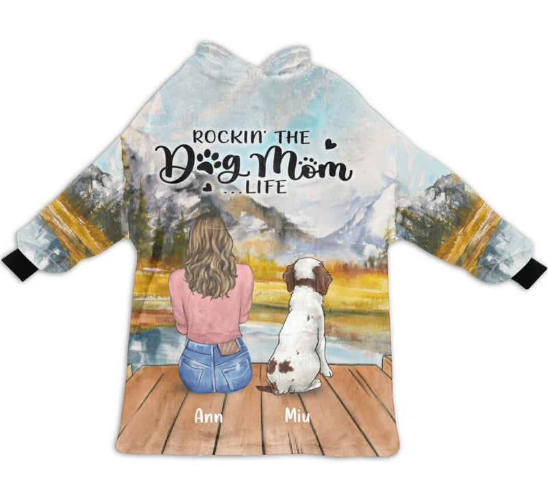 Personalized Dog Mom Blanket Hoodie For Women - Mother's Day Gift up to 4 Dogs - Rockin' The Dog Mom Life