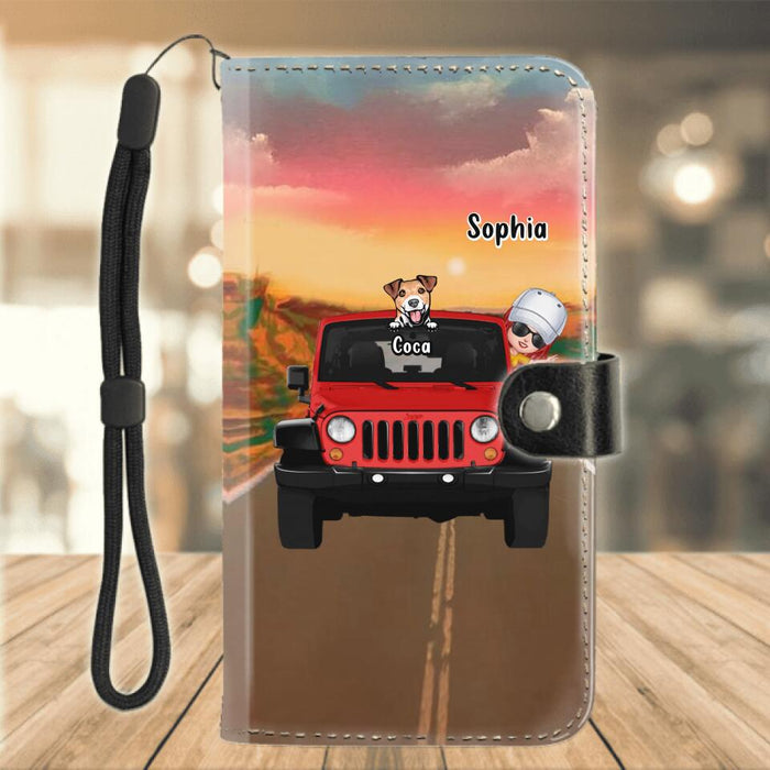 Custom Personalized Off-road Lady Flip Leather Purse for Mobile Phone - Upto 5 Dogs - Gift Idea For Dog/Off-road Lover - Buckle Up Buttercup