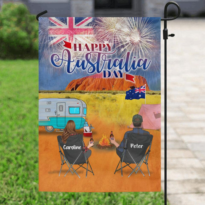 Custom Personalized Camping Australia Day Flag Sign - Couple/ Parents With Upto 2 Kids And 2 Pets - Gift Idea For Camping Lover - Happy Australia Day