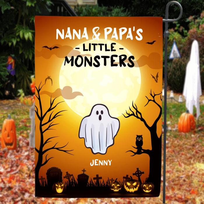 Custom Personalized Halloween Flag Sign - Best Gift For Granma & Grandpa - Nana & Papa's Little Monsters - OO6FHD