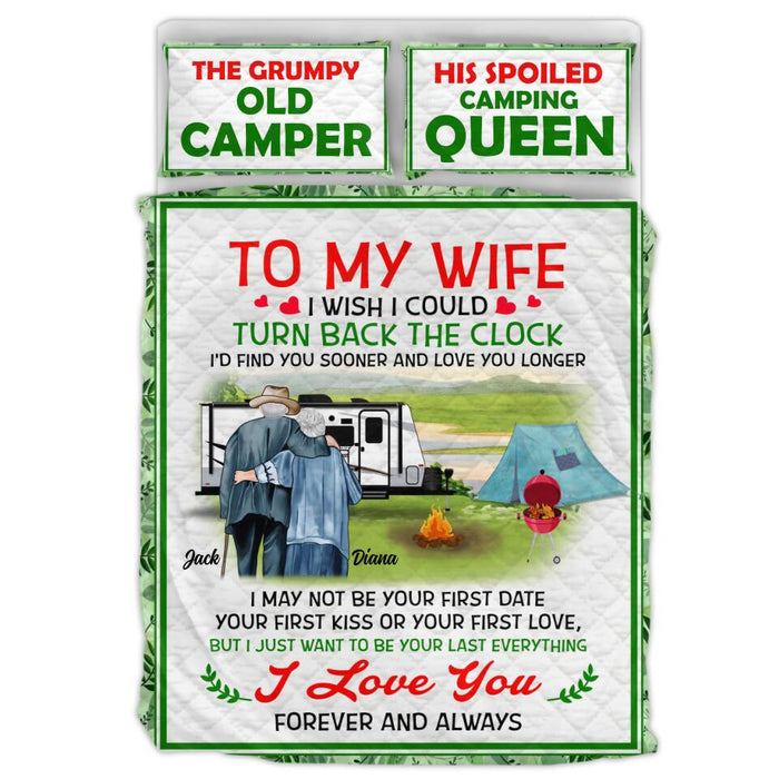 Custom Personalized Old Couple Quilt Bed Sets - Best Gift Idea For Grandparents/Couple - To My Wife I Wish I Could Turn Back The Clock