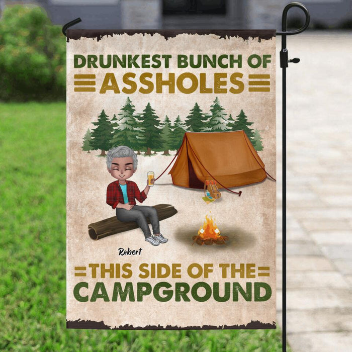 Custom Personalized Camping Flag Sign - Gift Idea For Friends/ Camping Lover - Up to 5 People - Drunkest Bunch Of Assholes This Side Of The Campground
