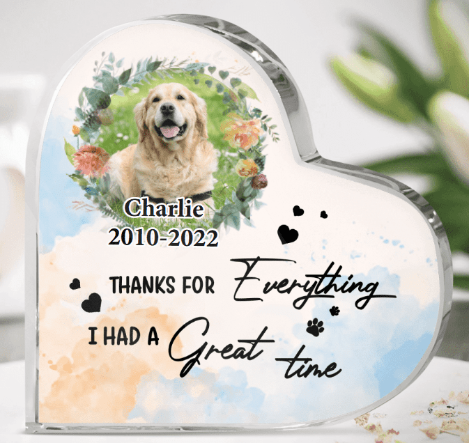 Custom Personalized Memorial Dog Heart-Shaped Acrylic Plaque - Gift Idea For Dog Lover - Thanks For Everything