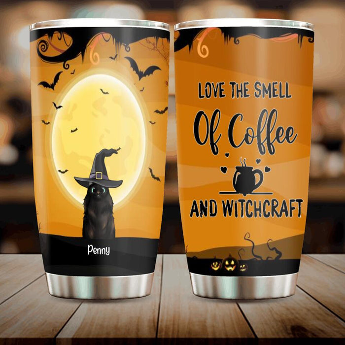 Personalized Halloween Cats Tumbler - Up to 3 Cats - Love The Smell Of Coffee And Witchcraft  - B16ZKZ