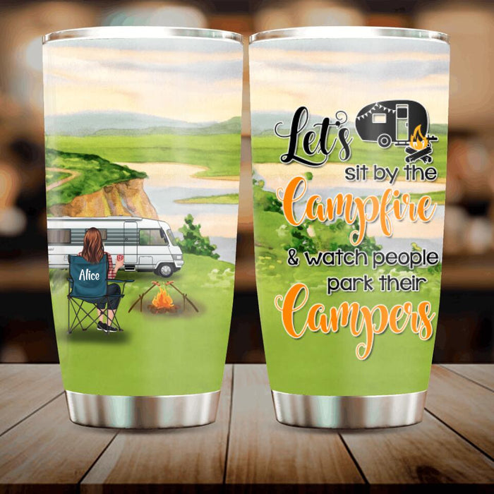 Personalized Camping Tumbler - Gift For Camping Lovers - Single/Couple with up to 4 Pets - Let's Sit By The Campfire