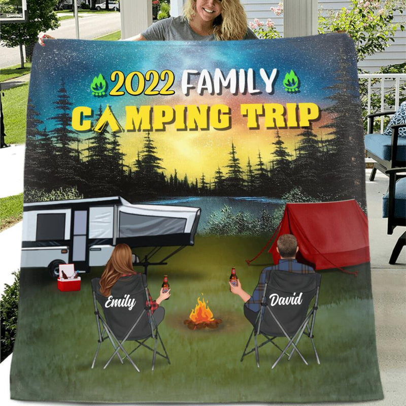 Personalized Camping Trip Pillow Cover/Fleece Blanket/Quilt - Couple/Single Parent With Up to 3 Kids & 4 Pets - Gift Idea For Camping Lovers - A Family That Camps Together Stays Together