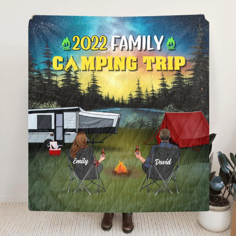 Personalized Camping Trip Pillow Cover/Fleece Blanket/Quilt - Couple/Single Parent With Up to 3 Kids & 4 Pets - Gift Idea For Camping Lovers - A Family That Camps Together Stays Together