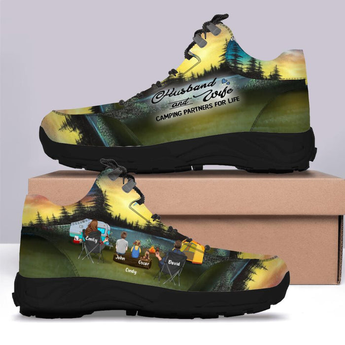 Custom Personalized Camping Hiking Shoes - Gift For Camping Lovers, Couple, Pet Lovers - Husband & Wife Camping Partners For Life