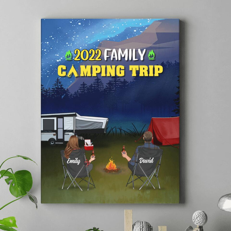 Personalized Family Camping Trip Canvas - Couple/Single Parent/Parents With Up to 3 Kids And 4 Pets - Gift Idea For Whole Family/Camping Lover - This Is Our Happy Place