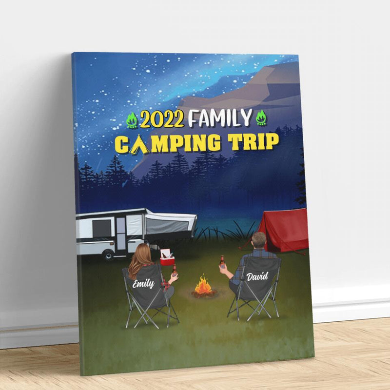 Personalized Family Camping Trip Canvas - Couple/Single Parent/Parents With Up to 3 Kids And 4 Pets - Gift Idea For Whole Family/Camping Lover - This Is Our Happy Place