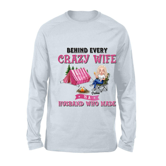 Custom Personalized Camping Queen Shirt - Gift Idea For Camping Lovers/Mother's Day - I Am A Spoiled Camping Lady, It's My Husband's Fault Because He Treats Me Like Queen